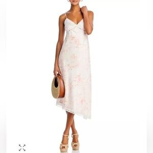 Wayf Pink and White Floral Midi slip Dress